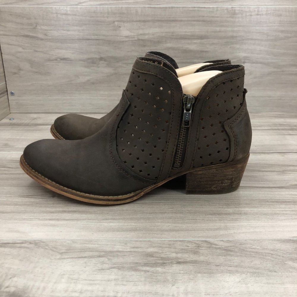 Diba Brown Perforated Leather Ankle Booties